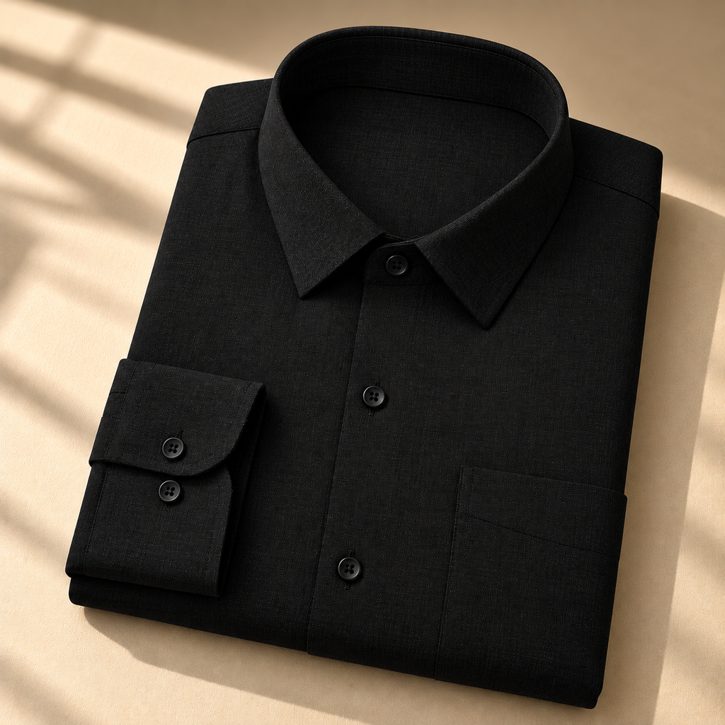 Quality Black Shirt – black cotton-linen full sleeve shirt, folded