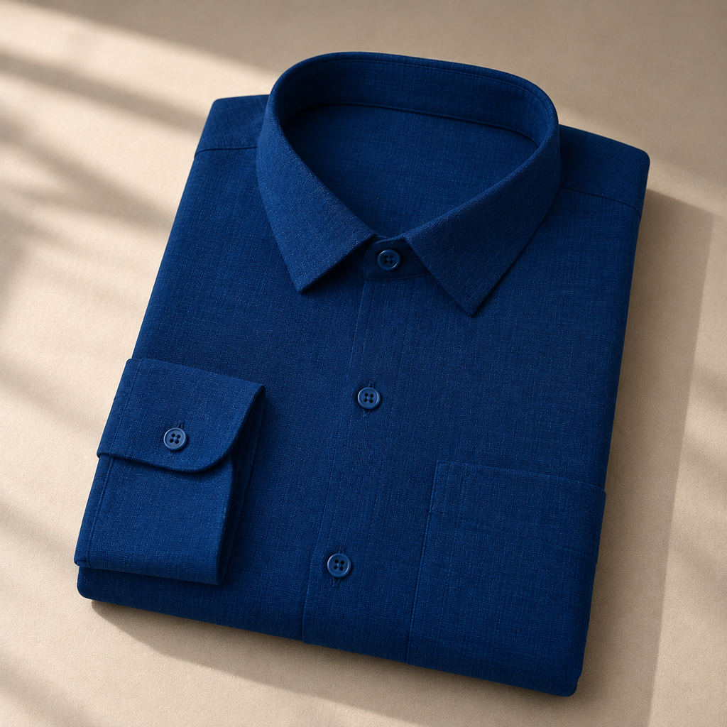 Royal Blue Shirt – royal blue cotton-linen full sleeve shirt, folded
