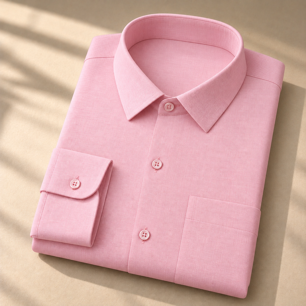 Premium Light Pink Shirt – light pink cotton-linen full sleeve shirt, folded