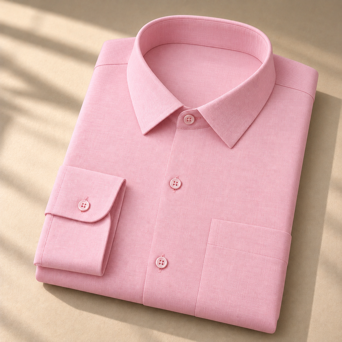 Premium Light Pink Shirt – light pink cotton-linen full sleeve shirt, folded