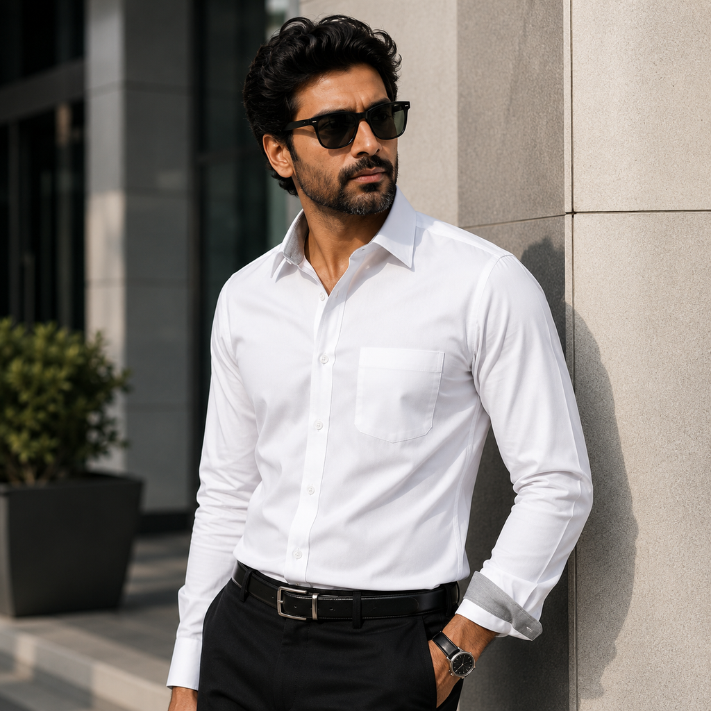 Stylish grey contrast inner collar and cuffs